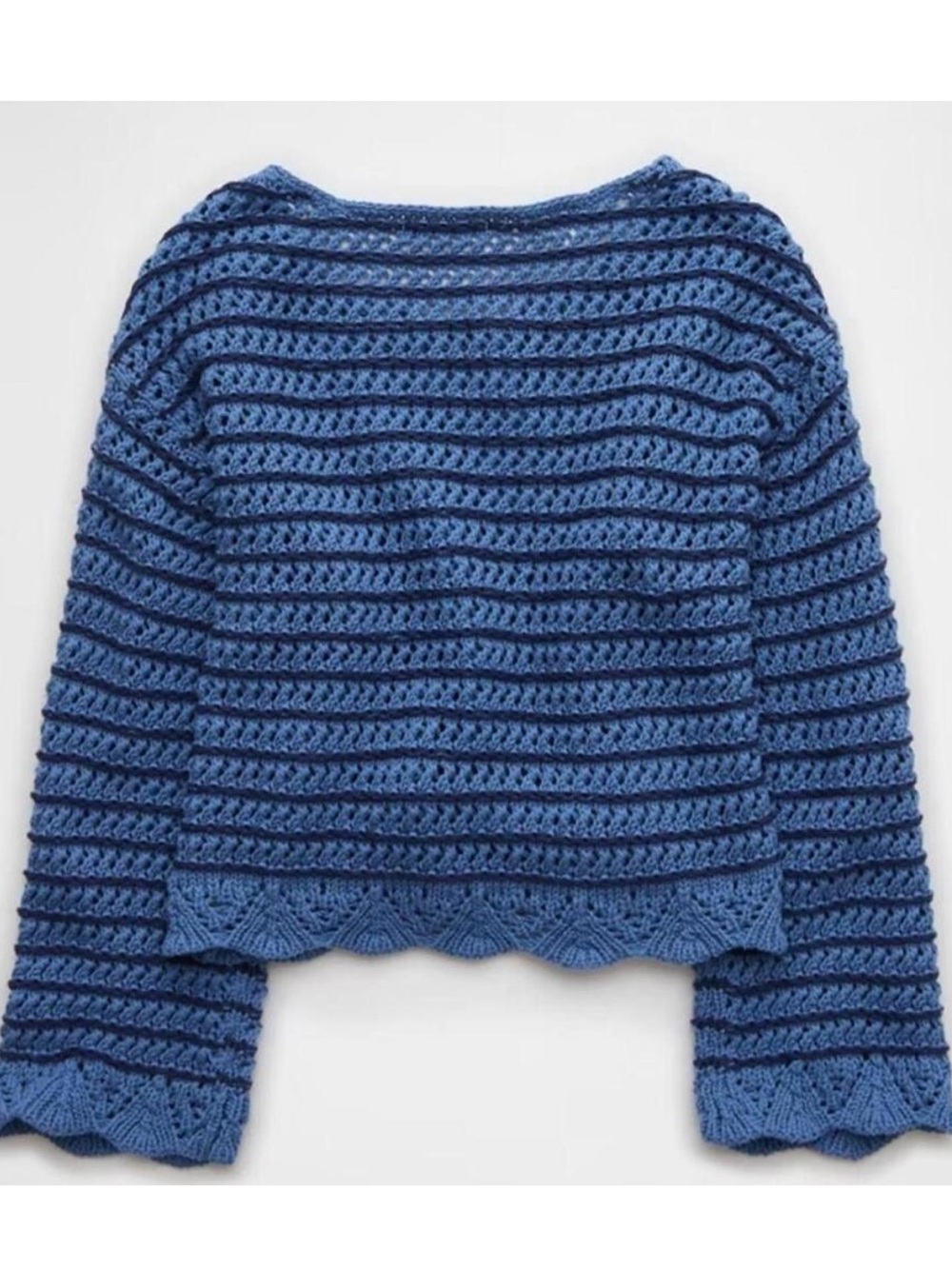 American Eagle Blue Striped Crochet Crewneck Sweater